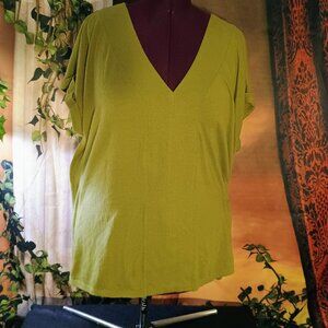 EUC: AVA & VIV Sze 2X Olive Green V-Neck Blouse